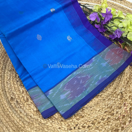 Semi Silk Cotton Saree - Blue & Blue Combo - VVSSC001