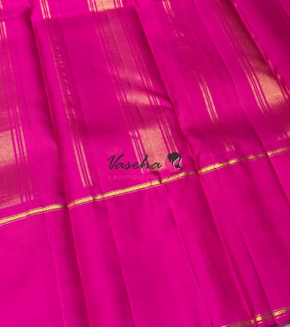 Pure Vintage Korvai Kanchipuram Silk Saree - Ganga Jamuna Style - Yellow & Pink/Green Combo - VVPS053