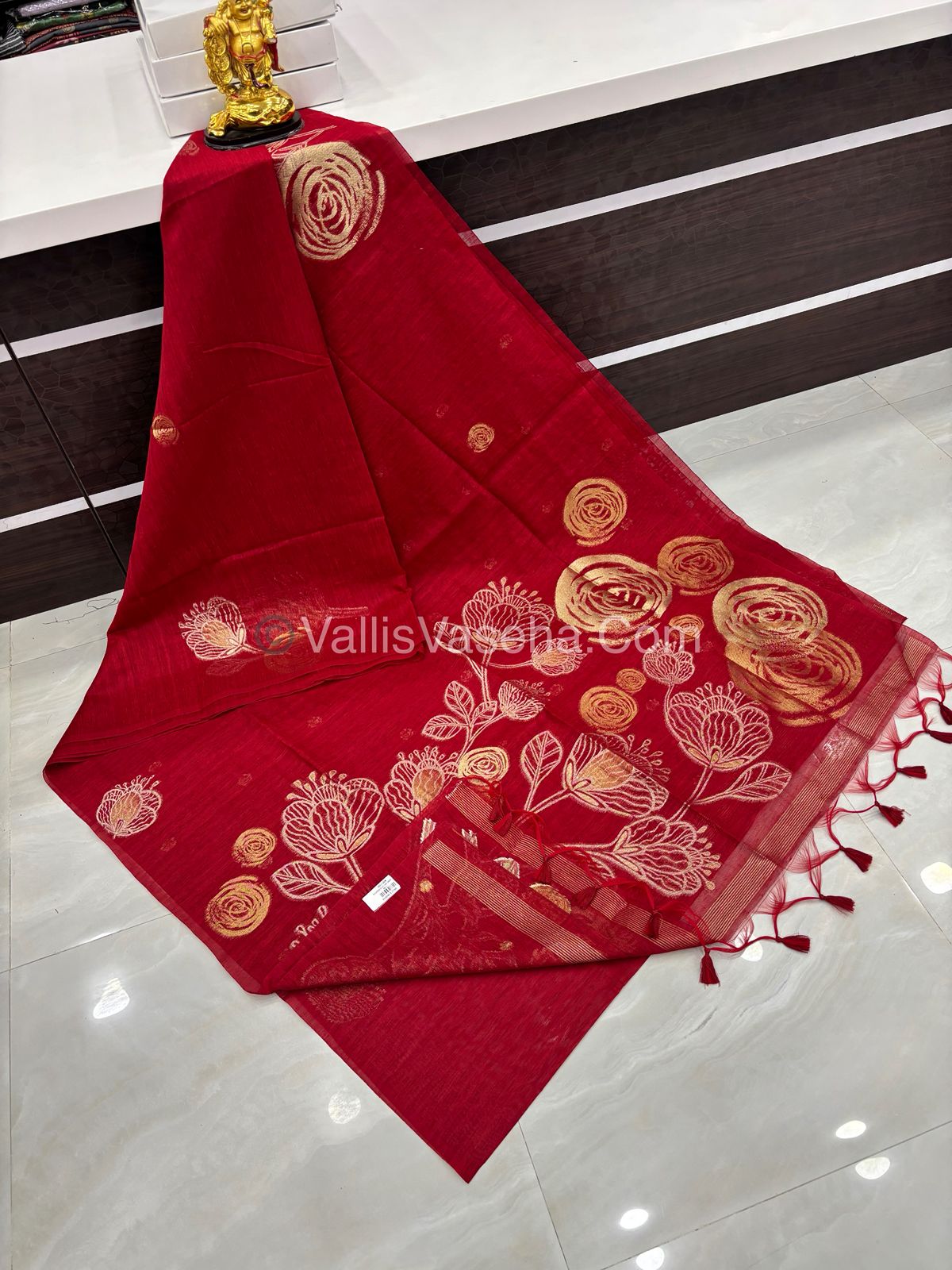 Linen Mixed Jute Silk Saree - Red Shade - VVLMJ002