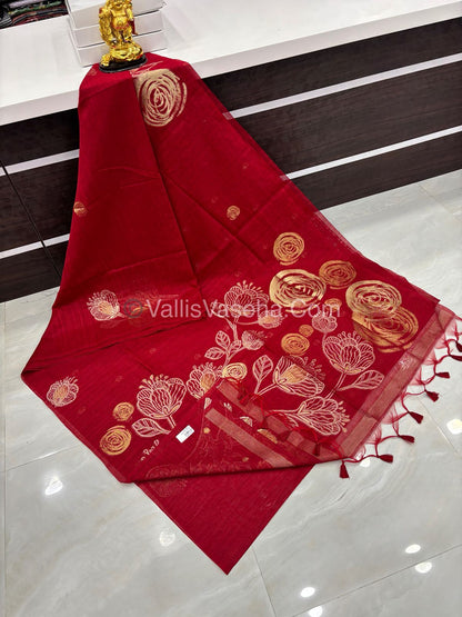 Linen Mixed Jute Silk Saree - Red Shade - VVLMJ002