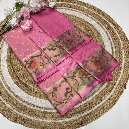 Unstitched - Lehenga Material - Zari Kota Tissue -  Pink & Pink - VVULM001