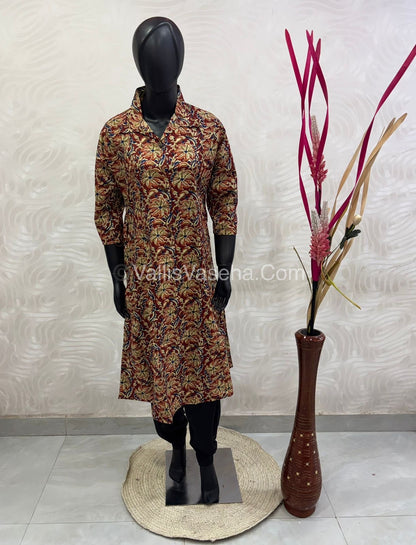 Slub Cotton -  Printed Kurti -  A - Line Cut - VVALK002