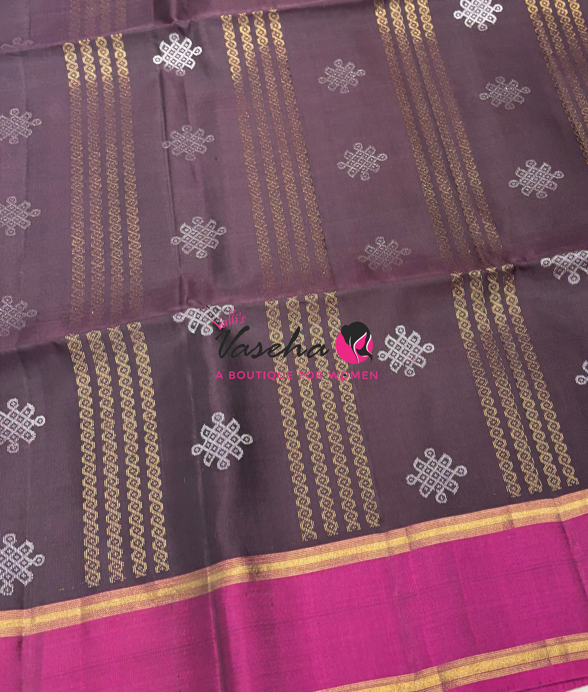 Pure Soft Silk Saree  - Kolam Weaving  - Brown & Pink Combo - VVPSS143