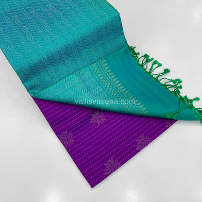 Pure Soft Silk Saree - Vaira Voosi design - Purple With Turquoise Blue Combo - VVPSS016