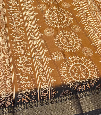 Chanderi Mixed Cotton Saree - Varli Prints - VVMCV001