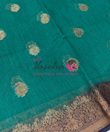 Bamboo Silk Saree- Green with Blue Shade - VVBSS014