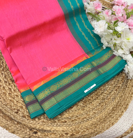 Pure Korvai Silk Cotton - Pink with Sea Blue Combo - VVKSC006