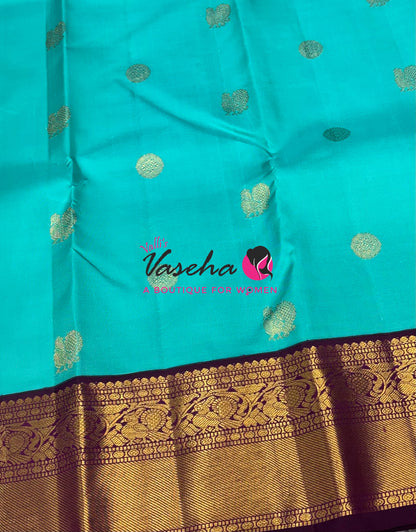 Pure Vintage Korvai Kanchipuram Silk Saree - Blue With Purplish Pink - VVPS062