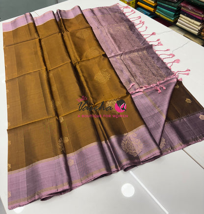 Half Mix - Pure Soft Silk Saree - Mustard Yellow With Onion Pink - VVPSS085