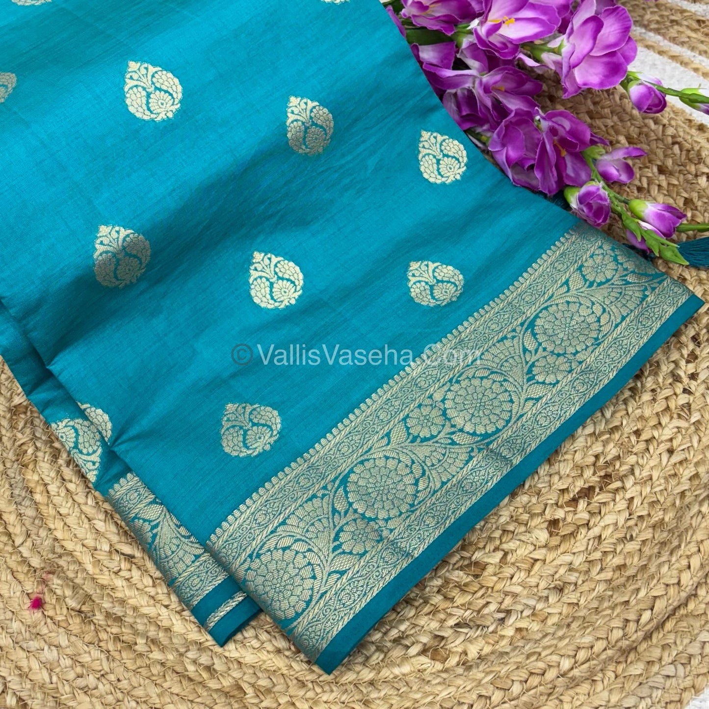 Semi Tussar Silk - Grand Pallu  - Blue Shade - VVSTS029