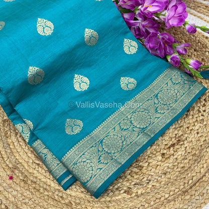 Semi Tussar Silk - Grand Pallu  - Blue Shade - VVSTS029