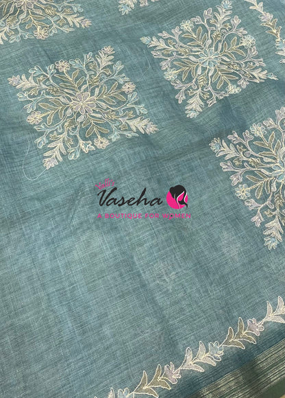 Linen Tissue Saree -  Blue Shade - VVLTS005