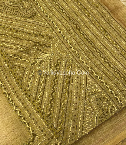 French Knot - Linen Tissue Saree - Venthayam Mixed Green Shade - VVLFN004