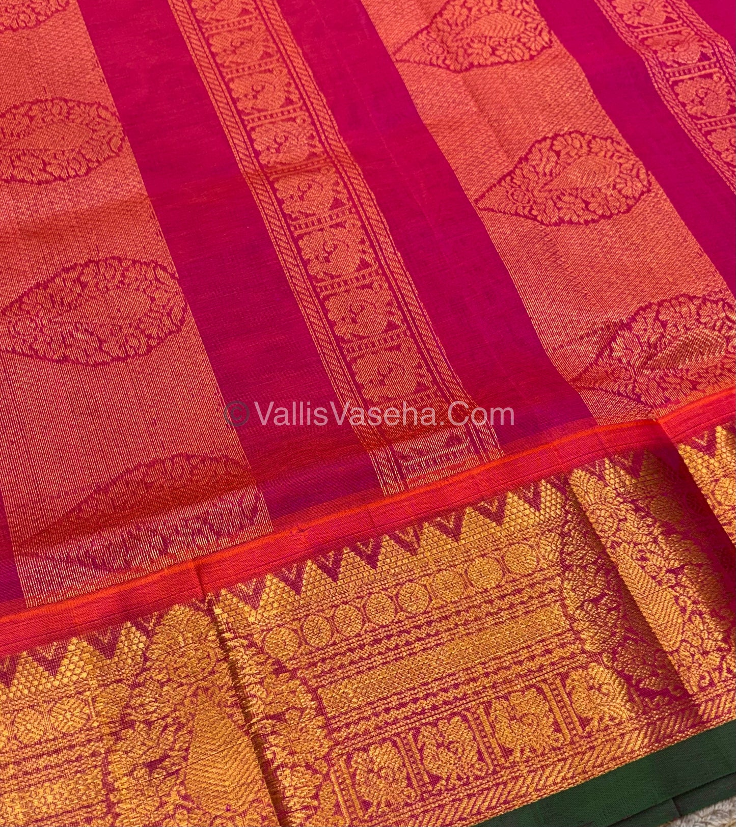 Pure Korvai Silk Cotton Saree - Green with Pink - VVKSC019