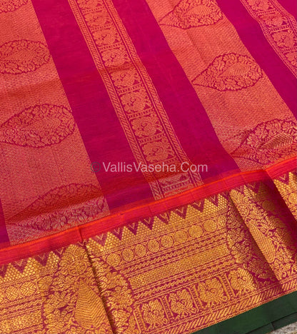Pure Korvai Silk Cotton Saree - Green with Pink - VVKSC019