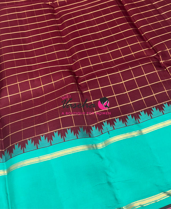 Pure Soft Silk Saree  - Brown With Turquoise Blue Combo - VVPSS149