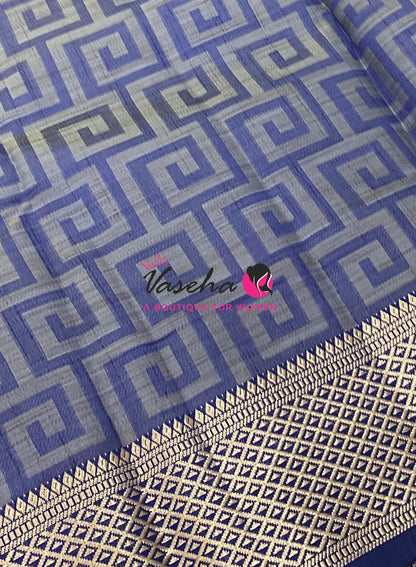 Semi Tussar Silk Saree | Navy Blue Shade |VVSTS058