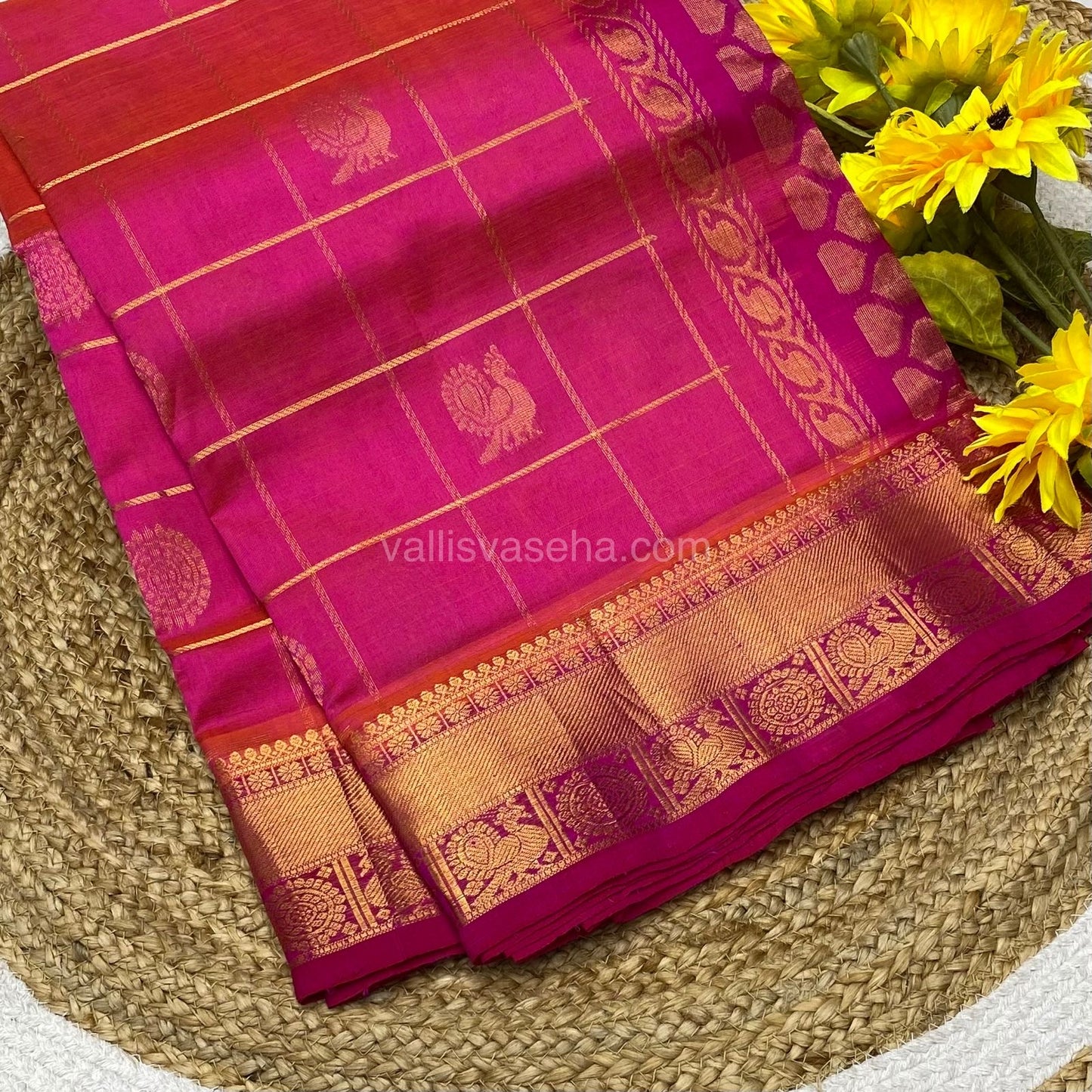 Pure Silk Cotton Saree - Mayil & Chakkaram Design - Peachish Pink - VVMC001