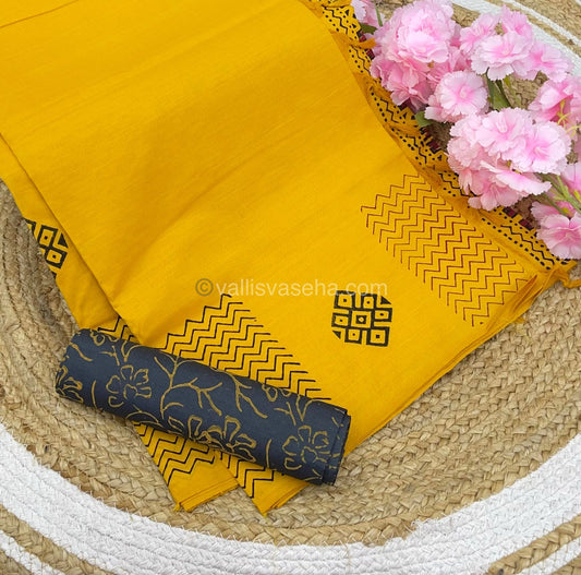 Poly Silk Mixed Printed Cotton - Yellow with Grey - VVPCP002