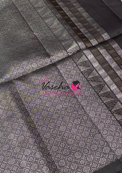Pure Soft Silk Saree - Border Less  - Blue  & Black Combo - VVPSS055