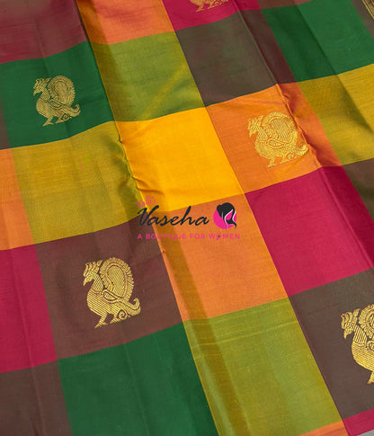 Pure Kanchipuram Silk Saree - Pazhum Pazhamum Checks - VVPS083