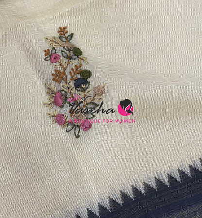 French Knot - Tissue Saree - Cream With Grey Shade - VVLFN022
