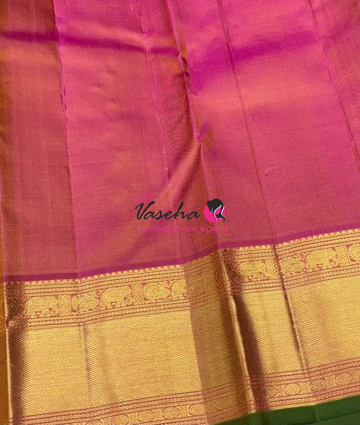 Pure Kanchipuram Silk Saree - Vairavoosi Design  - Green With Pink - VVPS059