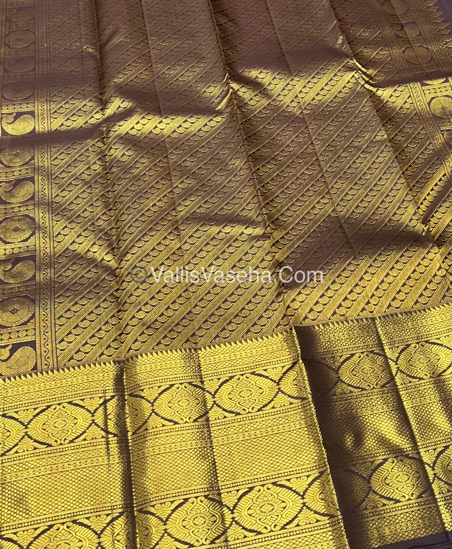 Pure Kanchipuram Silk Saree - Dark Rust Orange With Wine Brown Combo - VVPS012