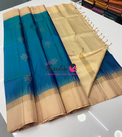 Pure Soft Silk Saree - Blue & Cream - VVPSS122