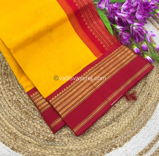 Pure Korvai Silk Cotton Saree - Yellow with Red  - Retta Petta border - VVKSC004