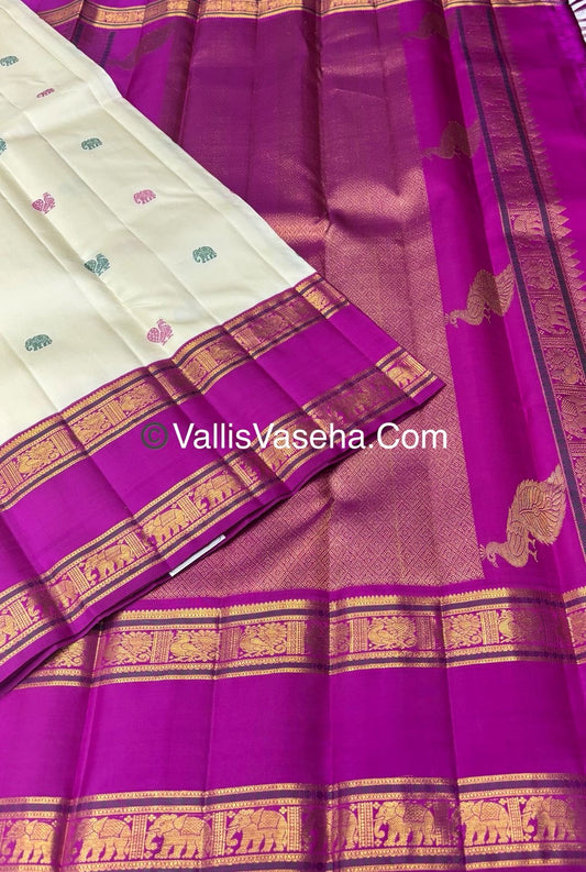 Pure Vintage Korvai Kanchipuram Silk Saree - Half White / Light Cream & Purplish Pink Combo - VVPS021