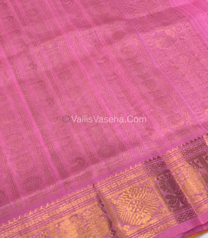Pure Silk Cotton Saree - Peach With pink - Lakshadeepam Design - VVPLD001