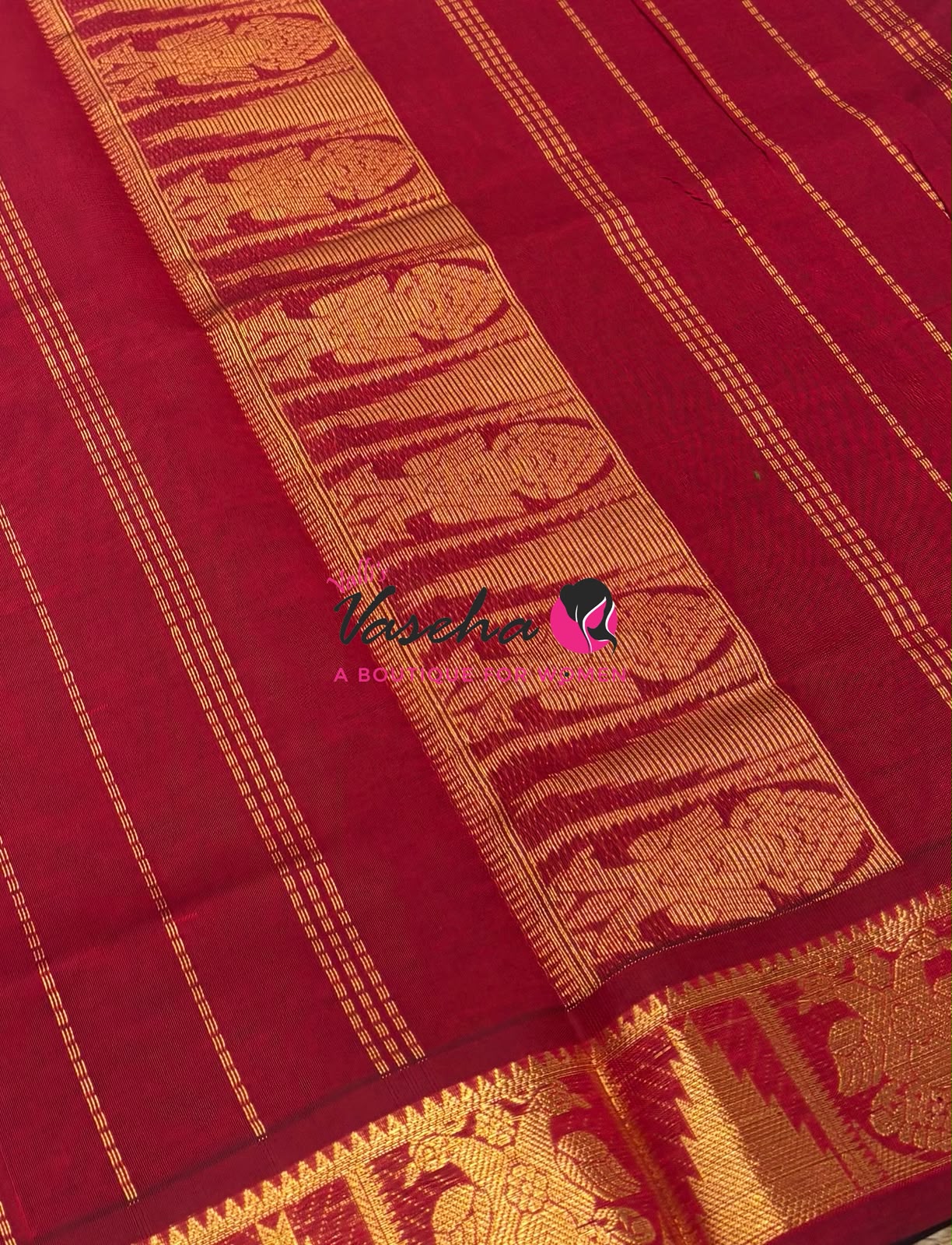 Semi Silk Cotton Saree - Small Zari Butta  - Retta Mayil Border- VVSSC015