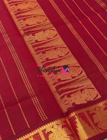 Semi Silk Cotton Saree - Small Zari Butta  - Retta Mayil Border- VVSSC015