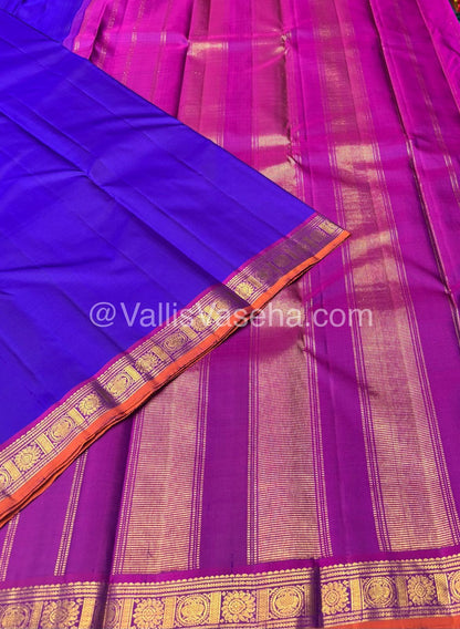 Pure Kanchipuram Silk Saree - Blueish Violet & Purplish Pink Combo - VVPS016