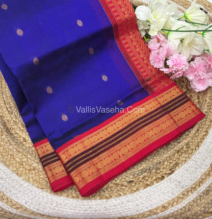Pure Korvai Silk Cotton Saree - Blue with Red - VVKSC004