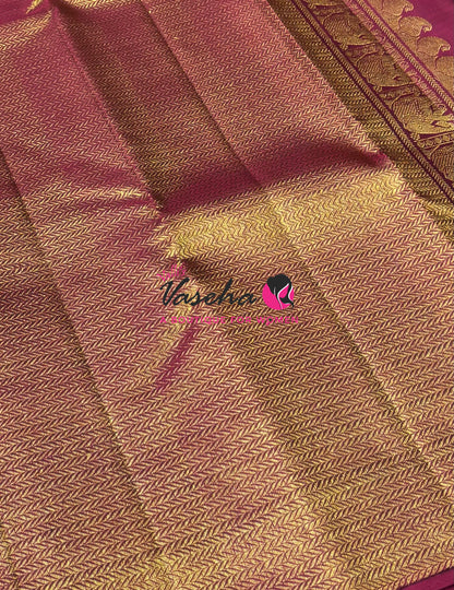Pure Kanchipuram Silk Saree - Mustard Yellow & Maroon Shade  - VVPS027