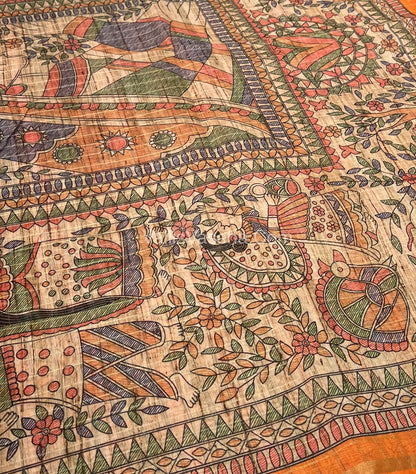 Semi Chanderi Saree - Fusion Of Bandhini & Madhubani- VVSCS002