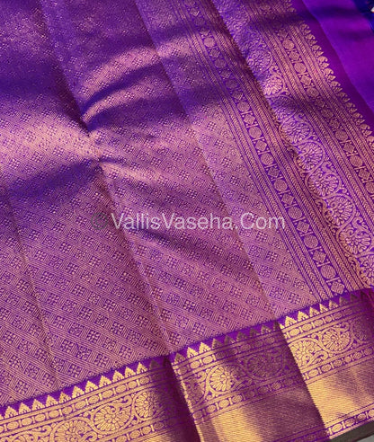 Pure Kanchipuram Silk Saree - Peachish Pink & Purple Shade  - VVPS022