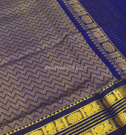 Pure Korvai Silk Cotton - Retta Petta Border - Blue With Navy Blue Combo - VVKSC010