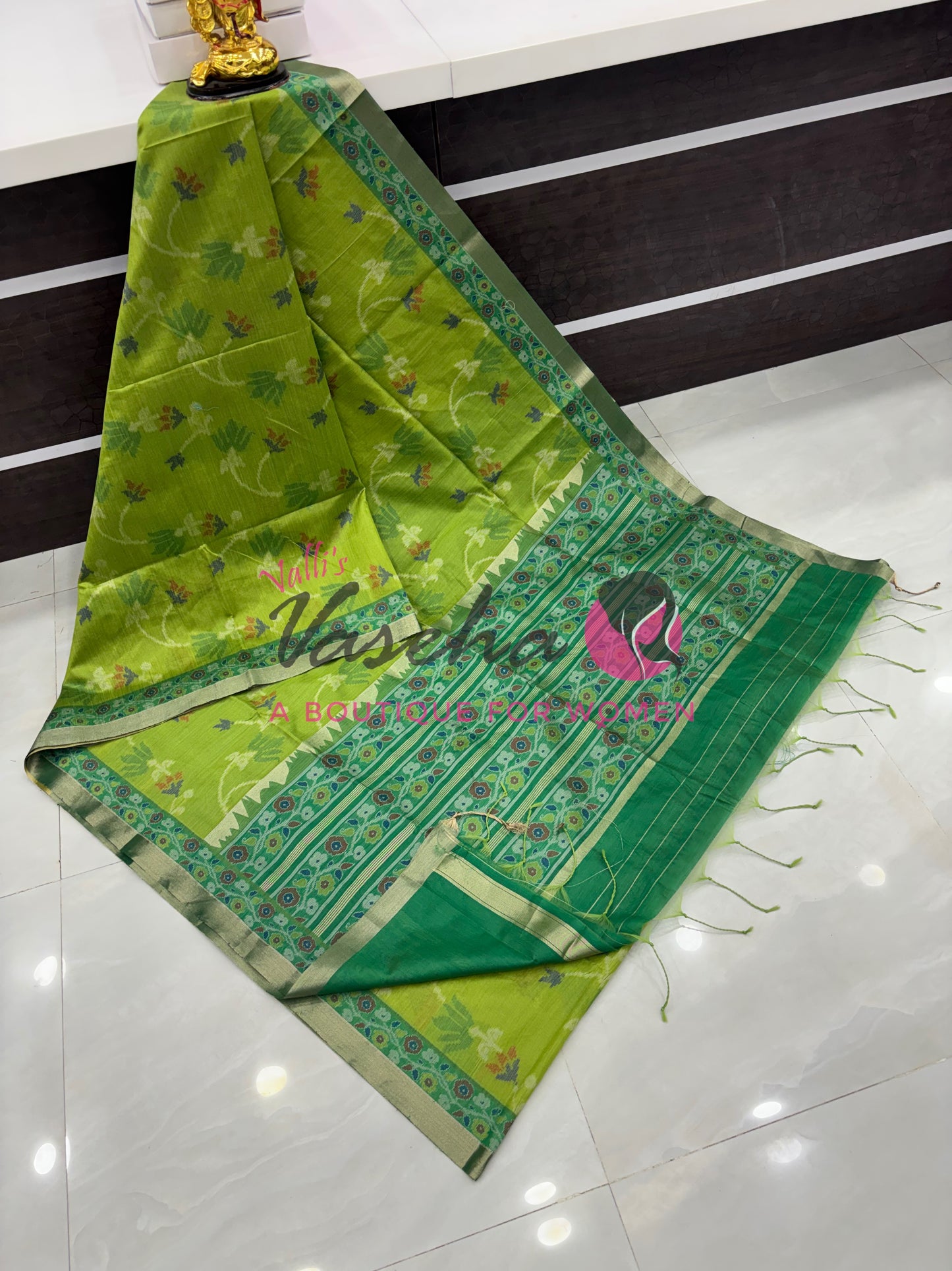 Semi Raw Silk - Green With Green Shade - VVRS009