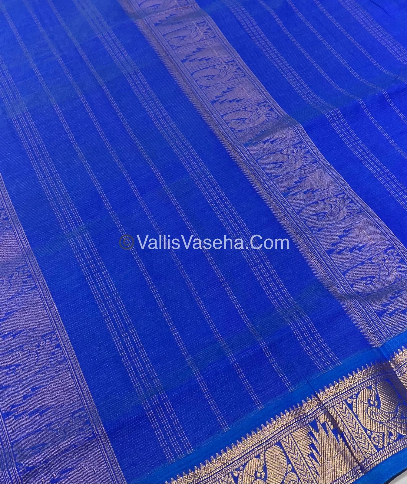 Semi Silk Cotton Saree - Red With  Blue Shade - VVSSC008