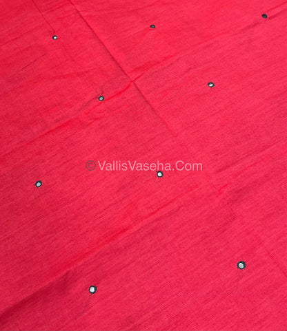 Poly Silk Mixed Cotton - Mirror Work Embroidery - Peachish Pink  With Greyish Blue - VVPCM001