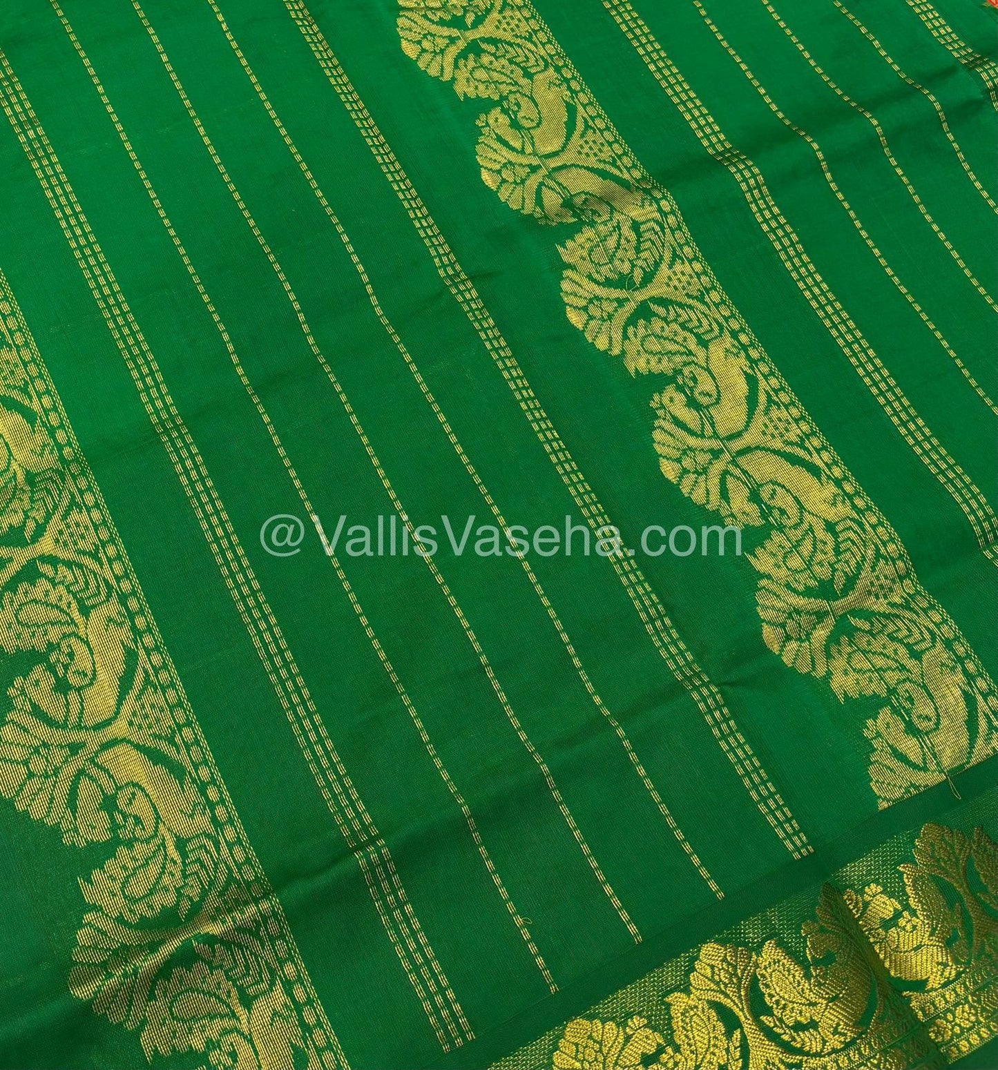 Semi Silk Cotton Saree - Lemon green with Blue  shade - VVSSC002