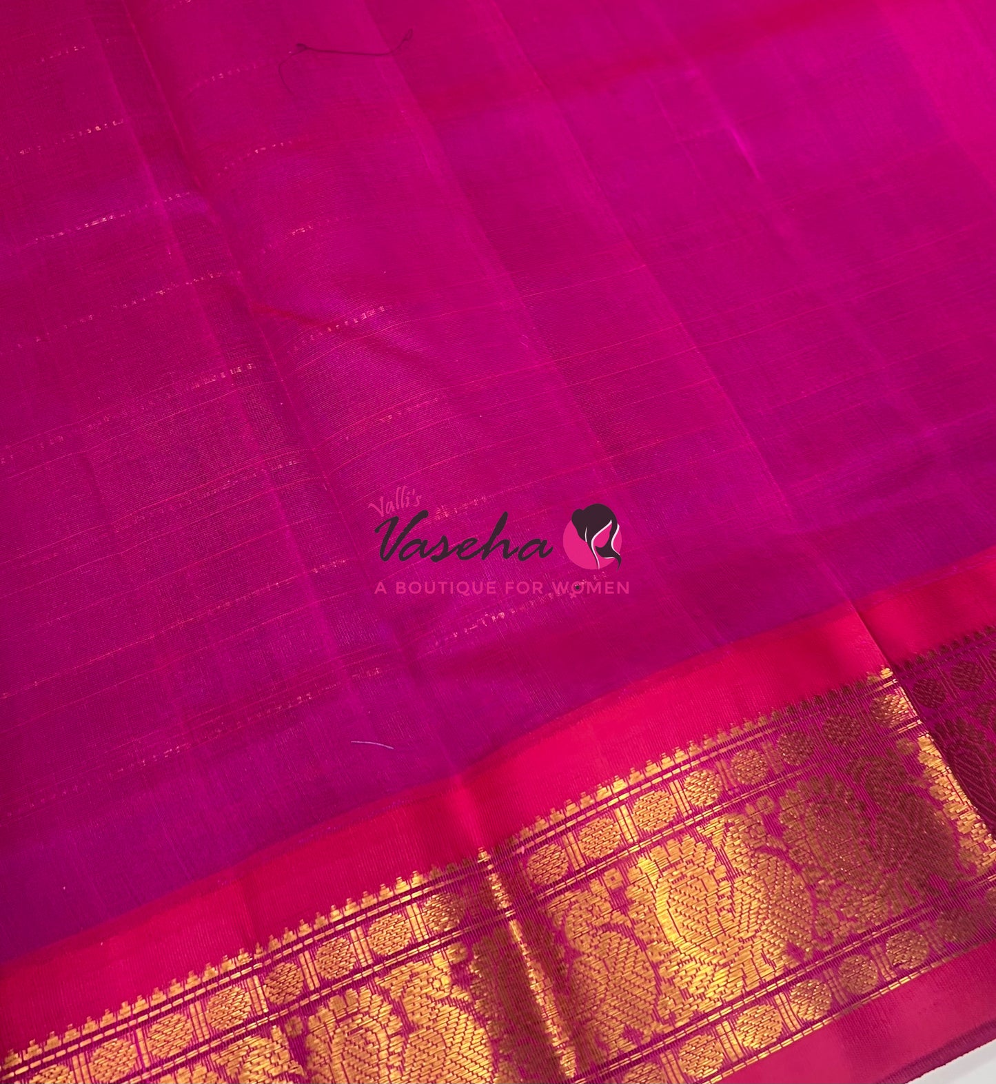 Pure Korvai Silk Cotton - Checks Pattern - Peacock Blue with Pink Shade  - VVKSC015