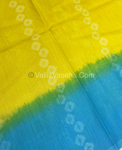 Bhagalpuri Silk - Yellow With Blue- VVBS007