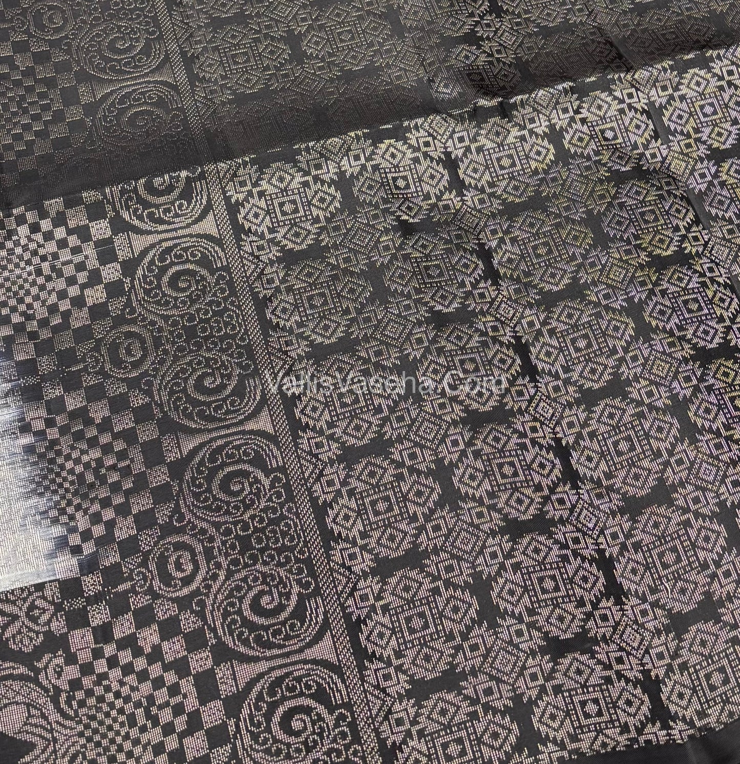 Pure Soft Silk Saree - White with Black - VVPSS067