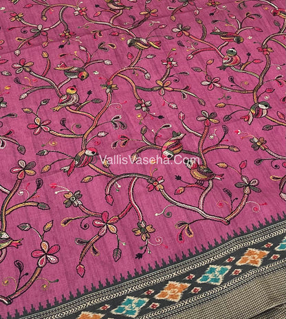 Semi Tussar - Kantha Work Embroidery - Pink Shade - VVSTK001
