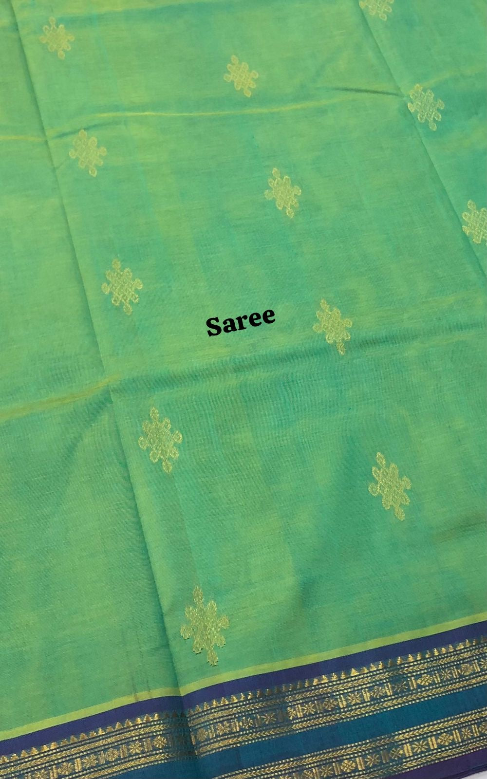 10 yards - Pure Silk Cotton - Kolam Design - Green with Purple - VVTYSC001