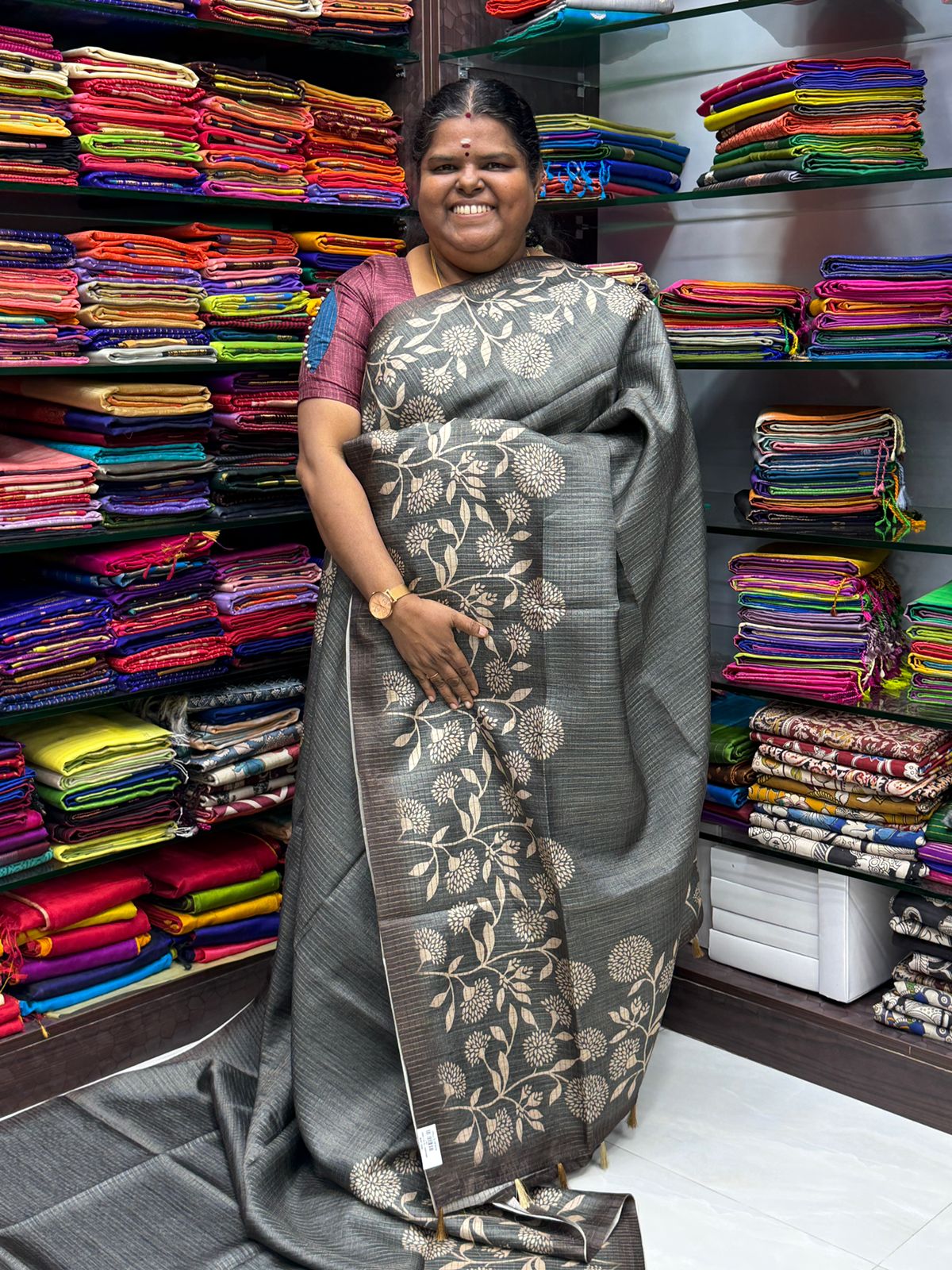 Art Tussar / Art Silk - Grey & Brown Shade - VVATS002